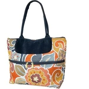 Vintage Danny K Floral Embroidered Tapestry Shoulder Tote Bag Purse Weekend Bag